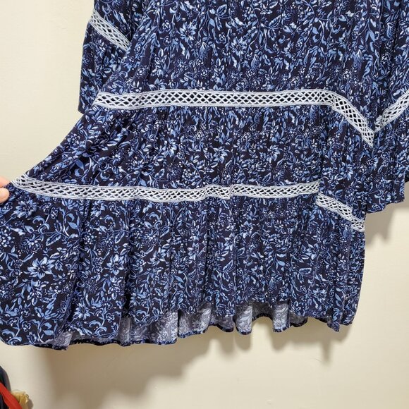 FREE PEOPLE Talk About It Tunic Top Blouse Tiered Peasant Floral Women's Medium - Picture 6 of 13